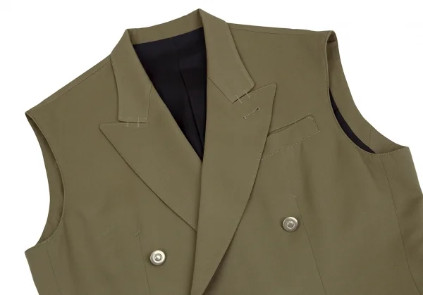 ジャンポールゴルチエ オムJean Paul GAULTIER HOMMEウールギャバメタルボタンダブルブレストノースリーブジャケット カーキ48 K-111628_002