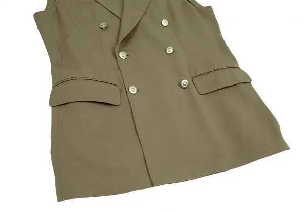 ジャンポールゴルチエ オムJean Paul GAULTIER HOMMEウールギャバメタルボタンダブルブレストノースリーブジャケット カーキ48 K-111628_006