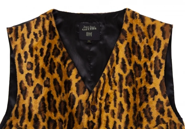 ジャンポールゴルチエ オムJean Paul GAULTIER HOMME レオパードフェイクファー切替ジレベスト 茶黒48 K-111631_002
