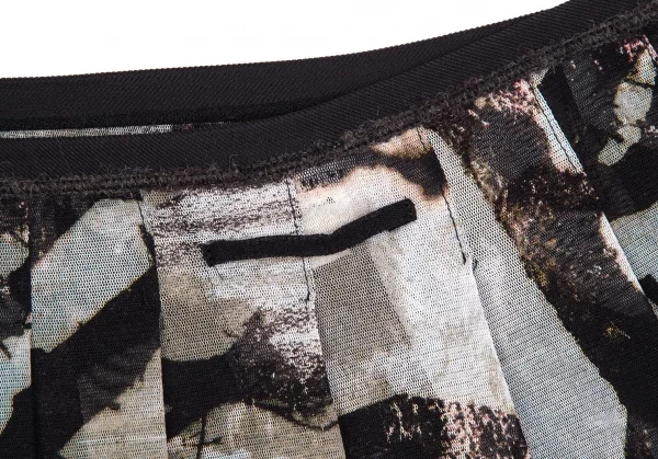ジャンポールゴルチエ ファムJean Paul GAULTIER FEMME グラフィックプリントパワーネットラップスカート 黒グレー40 K-111641_010