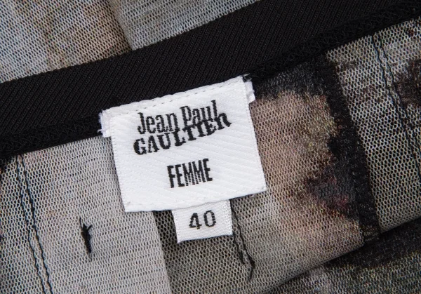 ジャンポールゴルチエ ファムJean Paul GAULTIER FEMME グラフィックプリントパワーネットラップスカート 黒グレー40 K-111641_014