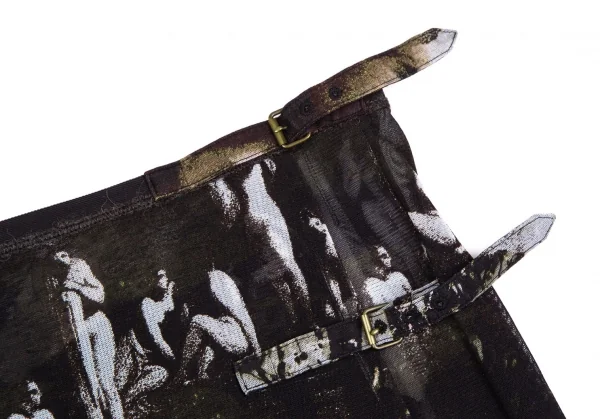 ジャンポールゴルチエ ファムJean Paul GAULTIER FEMME グラフィックプリントパワーネットラップスカート 黒グレー40 K-111641_003