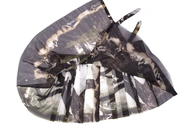 ジャンポールゴルチエ ファムJean Paul GAULTIER FEMME グラフィックプリントパワーネットラップスカート 黒グレー40 K-111641_006