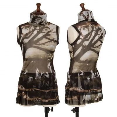 ジャンポールゴルチエ ファムJean Paul GAULTIER FEMME グラフィックプリントパワーネットセットアップスーツ 黒グレー