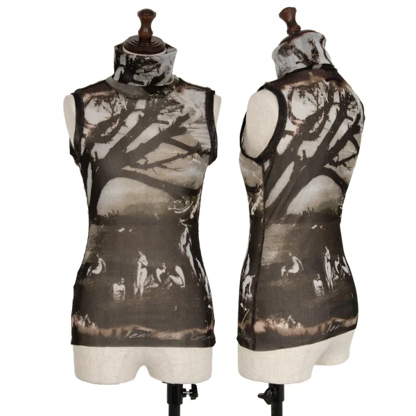 ジャンポールゴルチエ ファムJean Paul GAULTIER FEMME グラフィックプリントパワーネットセットアップスーツ 黒グレー40 K-111642_002