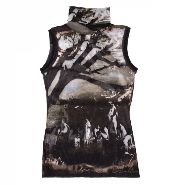 ジャンポールゴルチエ ファムJean Paul GAULTIER FEMME グラフィックプリントパワーネットセットアップスーツ 黒グレー40 K-111642_003