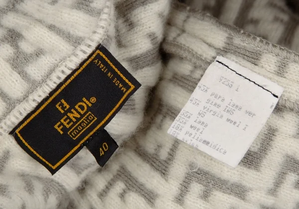 フェンディFENDI ズッカ柄ニットジャケット FF柄 アイボリーグレー40 K-111651_014
