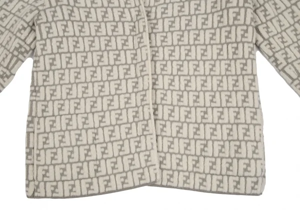 フェンディFENDI ズッカ柄ニットジャケット FF柄 アイボリーグレー40 K-111651_006