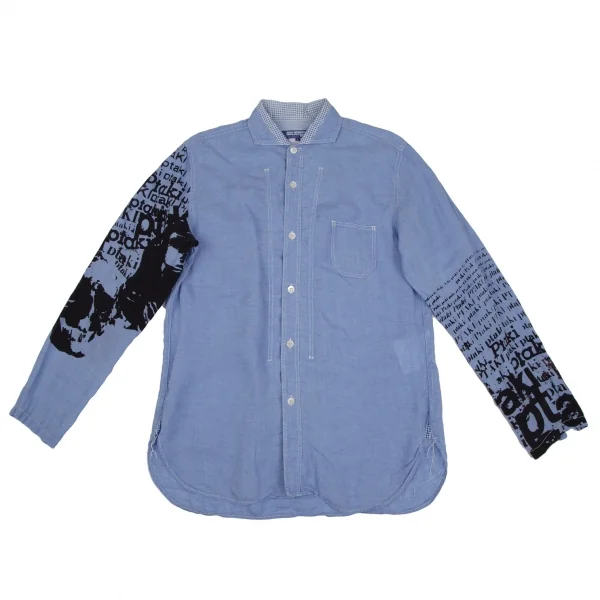 ジュンヤワタナベマン コムデギャルソンJUNYA WATANABE MAN COMME des GARCONS×Bronislaw Zelek 袖スカルウィングプリントガーゼシャツ 水色S K-111659_001