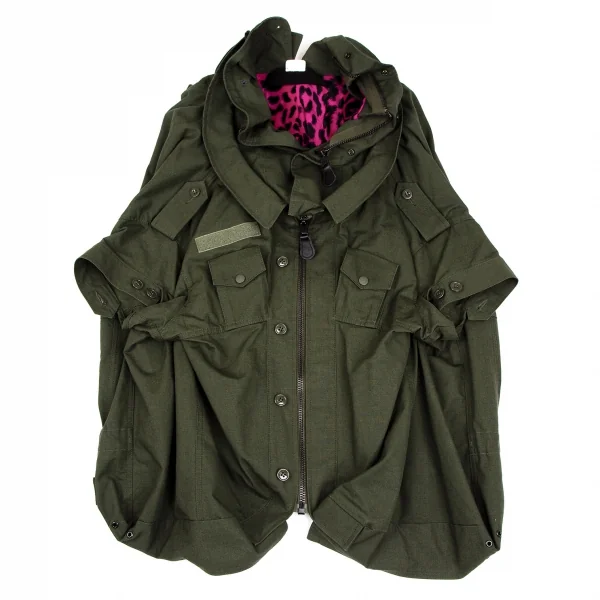 ジュンヤワタナベ コムデギャルソンJUNYA WATANABE COMME des GARCONS レオパードファーライニング解体再構築ミリタリーコート オリーブXS K-111666_002