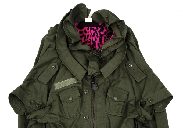 ジュンヤワタナベ コムデギャルソンJUNYA WATANABE COMME des GARCONS レオパードファーライニング解体再構築ミリタリーコート オリーブXS K-111666_003