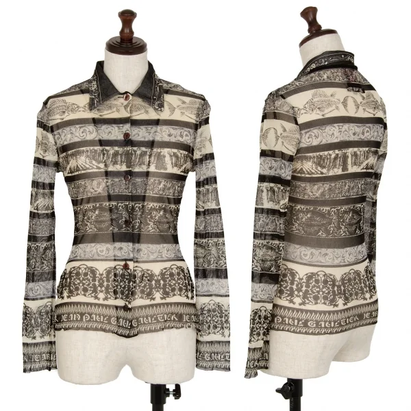 ジャンポールゴルチエ クラシックJean Paul GAULTIER CLASSIQUE グラフィックボーダーパワーネットシャツ ベージュ黒40 K-111714_001