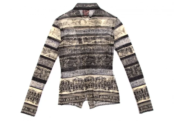 ジャンポールゴルチエ クラシックJean Paul GAULTIER CLASSIQUE グラフィックボーダーパワーネットシャツ ベージュ黒40 K-111714_010
