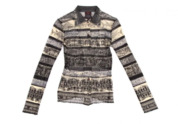 ジャンポールゴルチエ クラシックJean Paul GAULTIER CLASSIQUE グラフィックボーダーパワーネットシャツ ベージュ黒40 K-111714_002