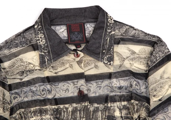 ジャンポールゴルチエ クラシックJean Paul GAULTIER CLASSIQUE グラフィックボーダーパワーネットシャツ ベージュ黒40 K-111714_003