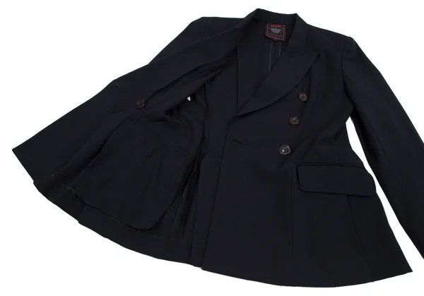ジャンポールゴルチエ クラシックJean Paul GAULTIER CLASSIQUE ウールプリーツデザインダブルブレストジャケット 紺40 K-111715_010