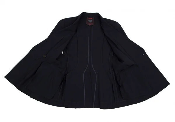ジャンポールゴルチエ クラシックJean Paul GAULTIER CLASSIQUE ウールプリーツデザインダブルブレストジャケット 紺40 K-111715_011