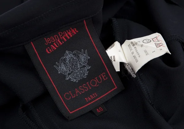 ジャンポールゴルチエ クラシックJean Paul GAULTIER CLASSIQUE ウールプリーツデザインダブルブレストジャケット 紺40 K-111715_017