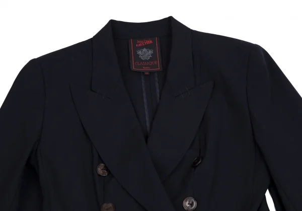 ジャンポールゴルチエ クラシックJean Paul GAULTIER CLASSIQUE ウールプリーツデザインダブルブレストジャケット 紺40 K-111715_003