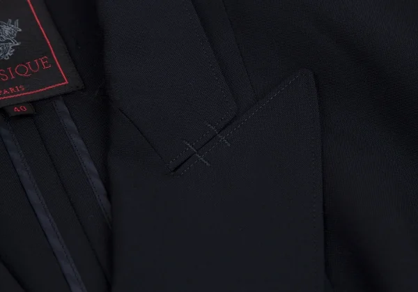 ジャンポールゴルチエ クラシックJean Paul GAULTIER CLASSIQUE ウールプリーツデザインダブルブレストジャケット 紺40 K-111715_004