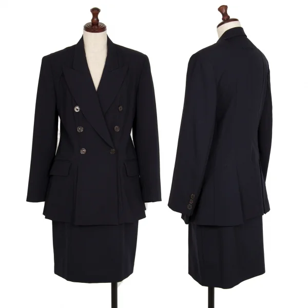 ジャンポールゴルチエ クラシックJean Paul GAULTIER CLASSIQUE ウールプリーツデザインダブルブレストセットアップスーツ 紺40 K-111717_001