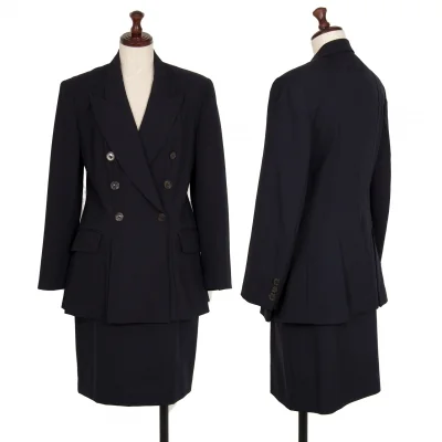 ジャンポールゴルチエ クラシックJean Paul GAULTIER CLASSIQUE ウールプリーツデザインダブルブレストセットアップスーツ 紺