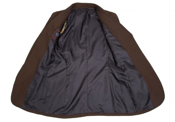 ジャンポールゴルチエ クラシックJean Paul GAULTIER CLASSIQUE ウールストライプロングジャケット 茶42 K-111718_012