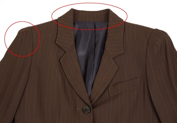 ジャンポールゴルチエ クラシックJean Paul GAULTIER CLASSIQUE ウールストライプロングジャケット 茶42 K-111718_003