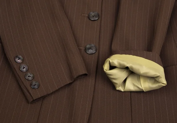 ジャンポールゴルチエ クラシックJean Paul GAULTIER CLASSIQUE ウールストライプロングジャケット 茶42 K-111718_008