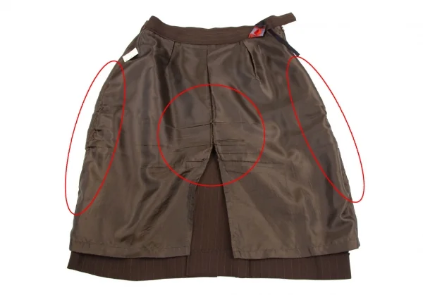 ジャンポールゴルチエ クラシックJean Paul GAULTIER CLASSIQUE ウールストライプタックシームスカート 茶40 K-111719_010