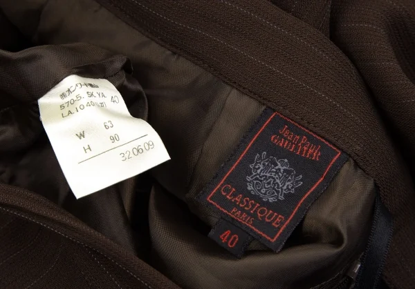 ジャンポールゴルチエ クラシックJean Paul GAULTIER CLASSIQUE ウールストライプタックシームスカート 茶40 K-111719_014