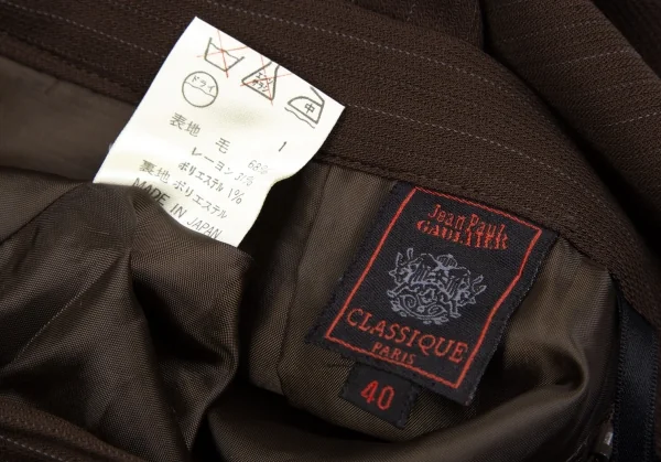 ジャンポールゴルチエ クラシックJean Paul GAULTIER CLASSIQUE ウールストライプタックシームスカート 茶40 K-111719_015