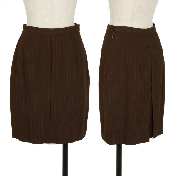 ジャンポールゴルチエ クラシックJean Paul GAULTIER CLASSIQUE ウールストライプロングジャケットセットアップスーツ 茶42・40 K-111720_011