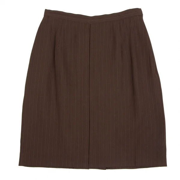 ジャンポールゴルチエ クラシックJean Paul GAULTIER CLASSIQUE ウールストライプロングジャケットセットアップスーツ 茶42・40 K-111720_012