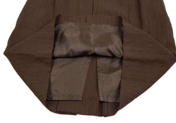 ジャンポールゴルチエ クラシックJean Paul GAULTIER CLASSIQUE ウールストライプロングジャケットセットアップスーツ 茶42・40 K-111720_014