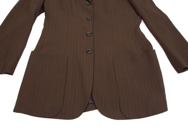 ジャンポールゴルチエ クラシックJean Paul GAULTIER CLASSIQUE ウールストライプロングジャケットセットアップスーツ 茶42・40 K-111720_007