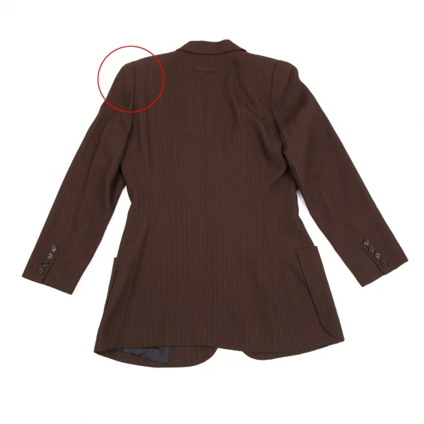 ジャンポールゴルチエ クラシックJean Paul GAULTIER CLASSIQUE ウールストライプロングジャケットセットアップスーツ 茶42・40 K-111720_009