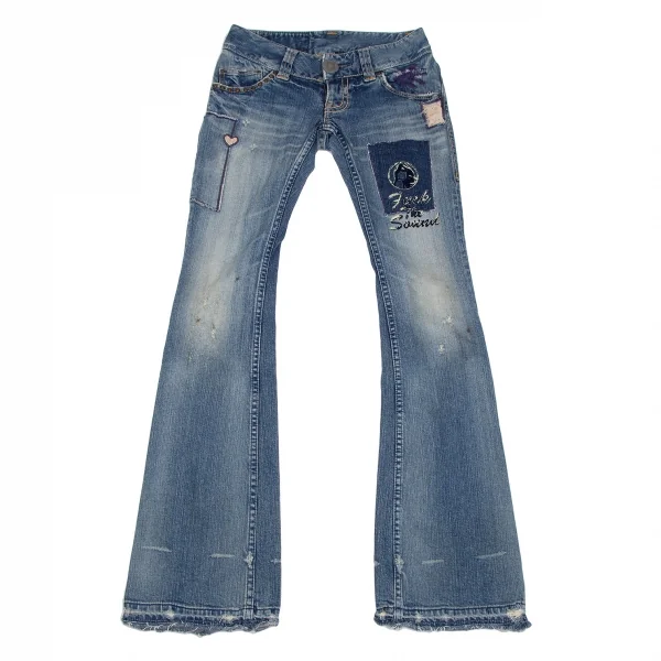 ヒステリックグラマーHYSTERIC GLAMOUR ガールパッチフレアローライズデニムパンツ インディゴXS K-111733_001