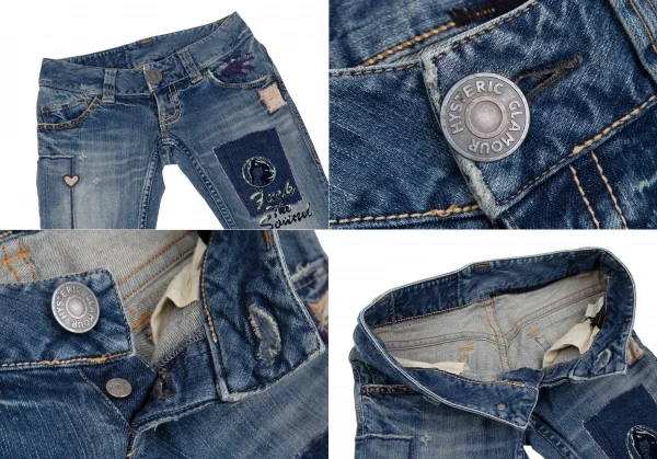 ヒステリックグラマーHYSTERIC GLAMOUR ガールパッチフレアローライズデニムパンツ インディゴXS K-111733_002