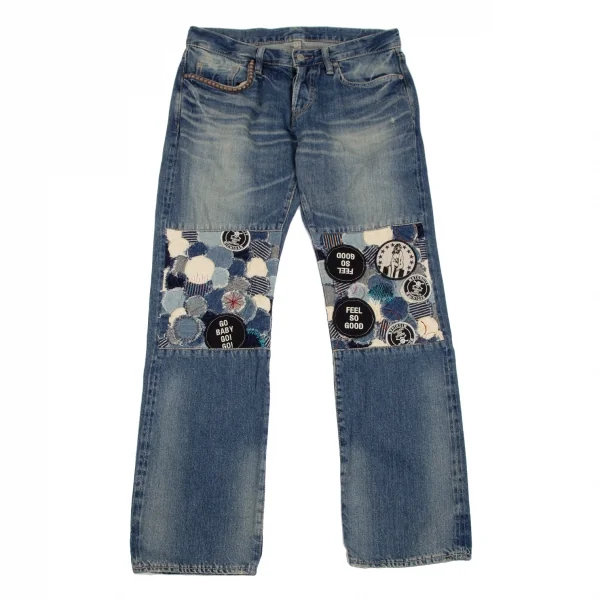 ヒステリックグラマーHYSTERIC GLAMOUR ワッペンパッチ膝切替デニムパンツ インディゴS K-111734_001