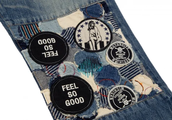 ヒステリックグラマーHYSTERIC GLAMOUR ワッペンパッチ膝切替デニムパンツ インディゴS K-111734_011