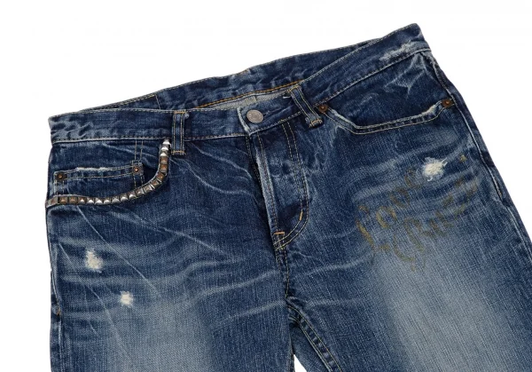 ヒステリックグラマーHYSTERIC GLAMOUR グリッタープリントウォッシュデニムパンツ インディゴF K-111735_002