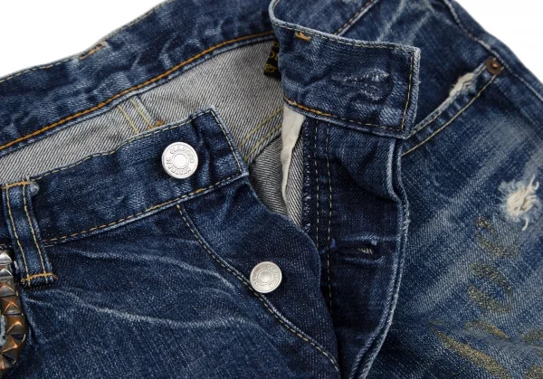 ヒステリックグラマーHYSTERIC GLAMOUR グリッタープリントウォッシュデニムパンツ インディゴF K-111735_005