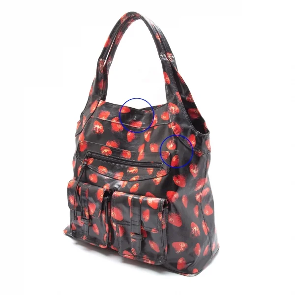 ヒステリックグラマーHYSTERIC GLAMOUR スカルベリーコーティングキャンバスバッグ 黒赤 K-111737_002