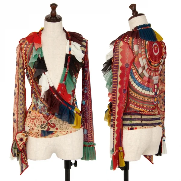 Jean-Paul GAULTIER FEMME Graphic Print Mesh Cardigan Multi-Color 40 K-111740_001
