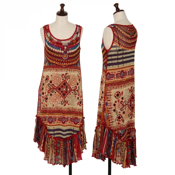 ジャンポールゴルチエ ファムJean Paul GAULTIER FEMME ビーズグラフィックプリントパワーネットノースリーブワンピース マルチ40 K-111741_001