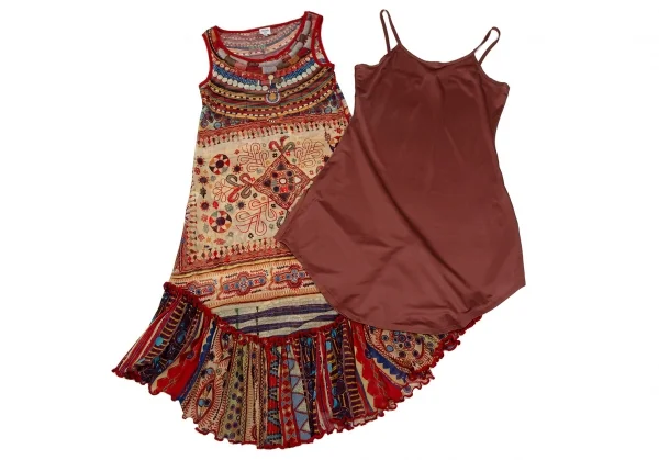 ジャンポールゴルチエ ファムJean Paul GAULTIER FEMME ビーズグラフィックプリントパワーネットノースリーブワンピース マルチ40 K-111741_010