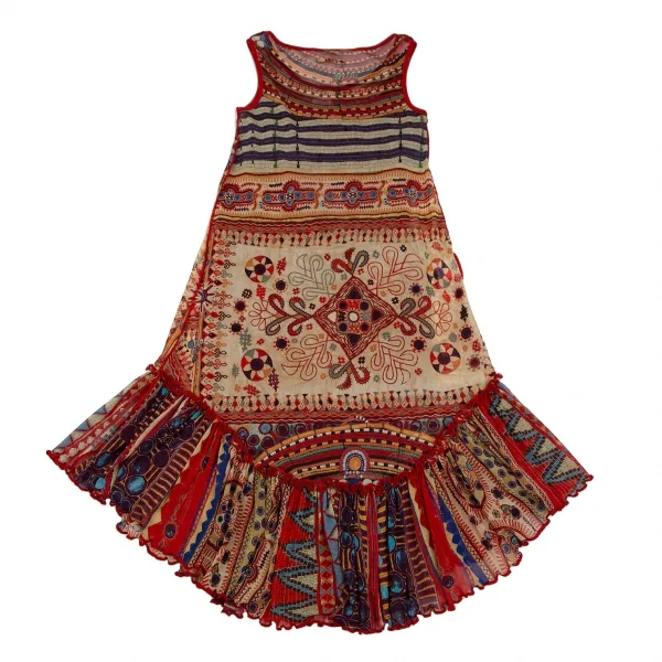 ジャンポールゴルチエ ファムJean Paul GAULTIER FEMME ビーズグラフィックプリントパワーネットノースリーブワンピース マルチ40 K-111741_011