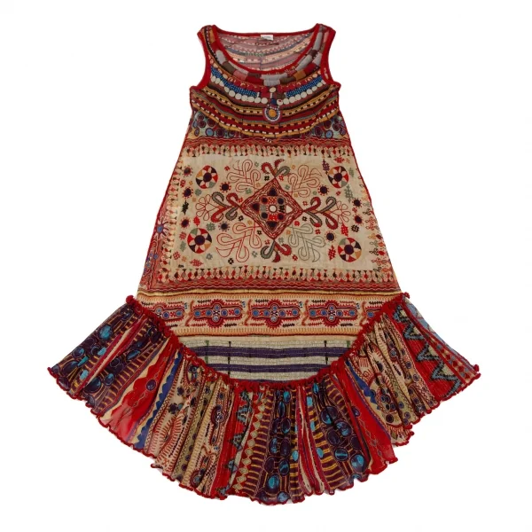 ジャンポールゴルチエ ファムJean Paul GAULTIER FEMME ビーズグラフィックプリントパワーネットノースリーブワンピース マルチ40 K-111741_002