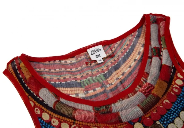 ジャンポールゴルチエ ファムJean Paul GAULTIER FEMME ビーズグラフィックプリントパワーネットノースリーブワンピース マルチ40 K-111741_004